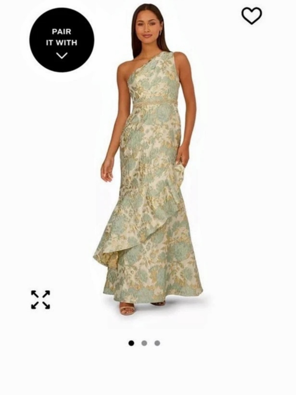 Adrianna Papell Women's Metallic Jacquard One-Shoulder Dress Floral Maxi Dress